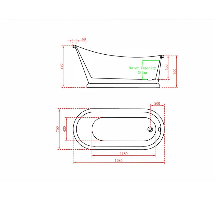 BC Designs Slipper Sanded Freestanding Acrylic Luxury Bath 1700mm L x 750mm W