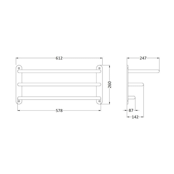 BC Designs Victrion Three Tier Brass Towel Rack Horizontal 260mm H x 612Mmm W Gold