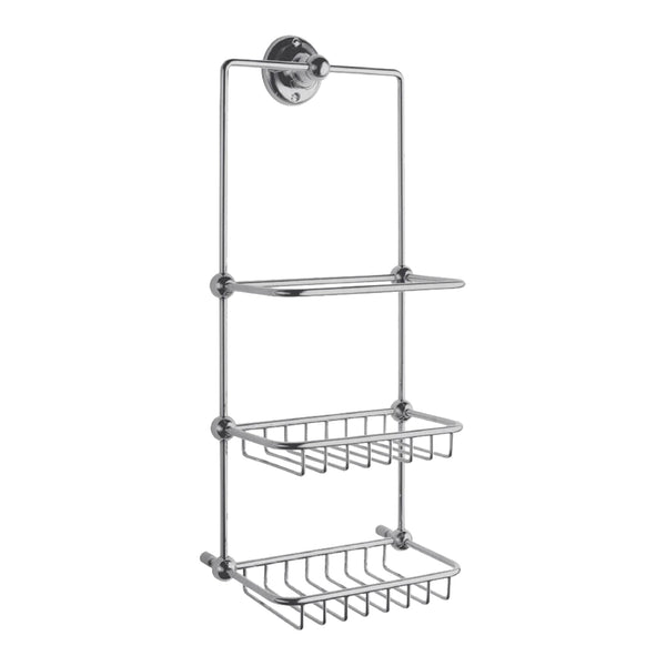 BC Designs Victrion Wall Mounted 3 Tier Brass Shower Tidy 427mm H x 175mm W Brushed Chrome