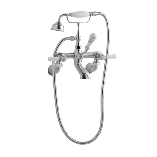 BC Designs Victrion Wall Mounted Brass Lever Bath Shower Mixer Tap Brushed Chrome