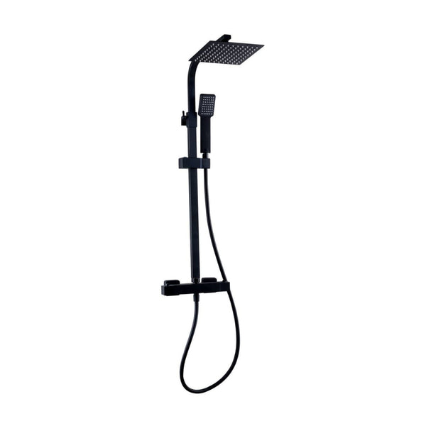 Kartell Nero Square Thermostatic Exposed Bar Shower with Ultra Slim Overhead Drencher and Sliding Handset