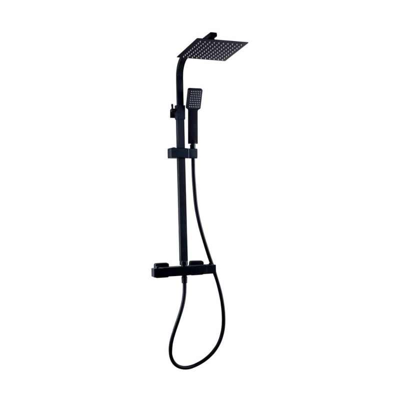Kartell Nero Square Thermostatic Exposed Bar Shower With Ultra Slim Overhead Drencher And Sliding Handset
