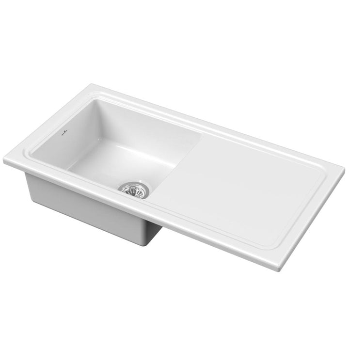 Reginox Ceramic Single Bowl & Drainer Sink White Finish