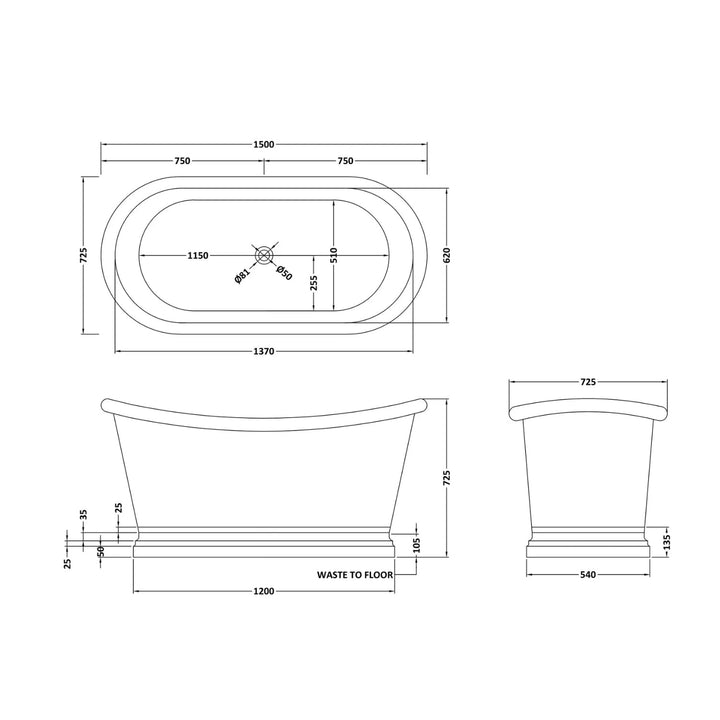 BC Designs Freestanding Traditional Copper Bath 1500mm Copper Patinata Blue