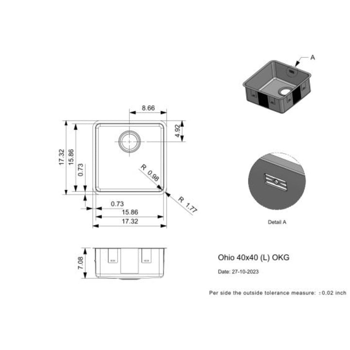 Reginox Ohio Square Stainless Steel Integrated Kitchen Sink