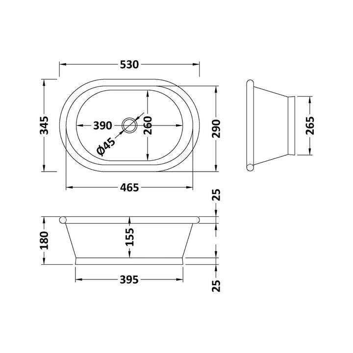 BC Designs Freestanding Traditional Countertop Mounted Basin - 180mm L x 530mm W Antique Copper