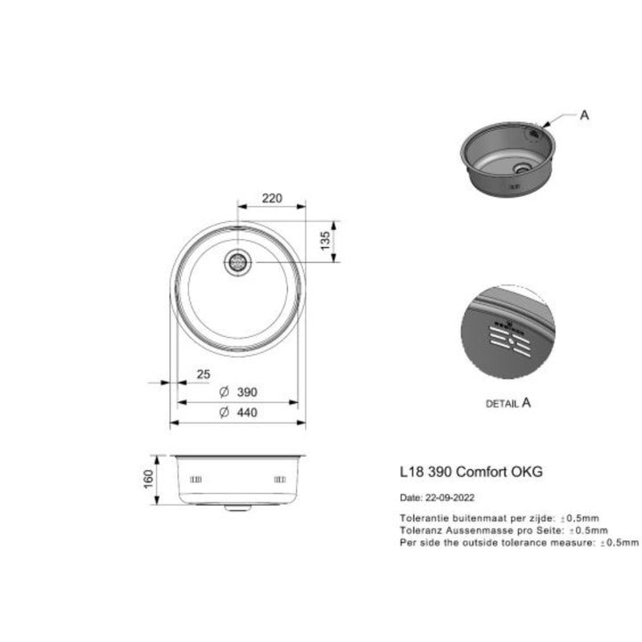 Reginox Comfort L18390 OKG Integrated Stainless Steel Single Bowl Sink