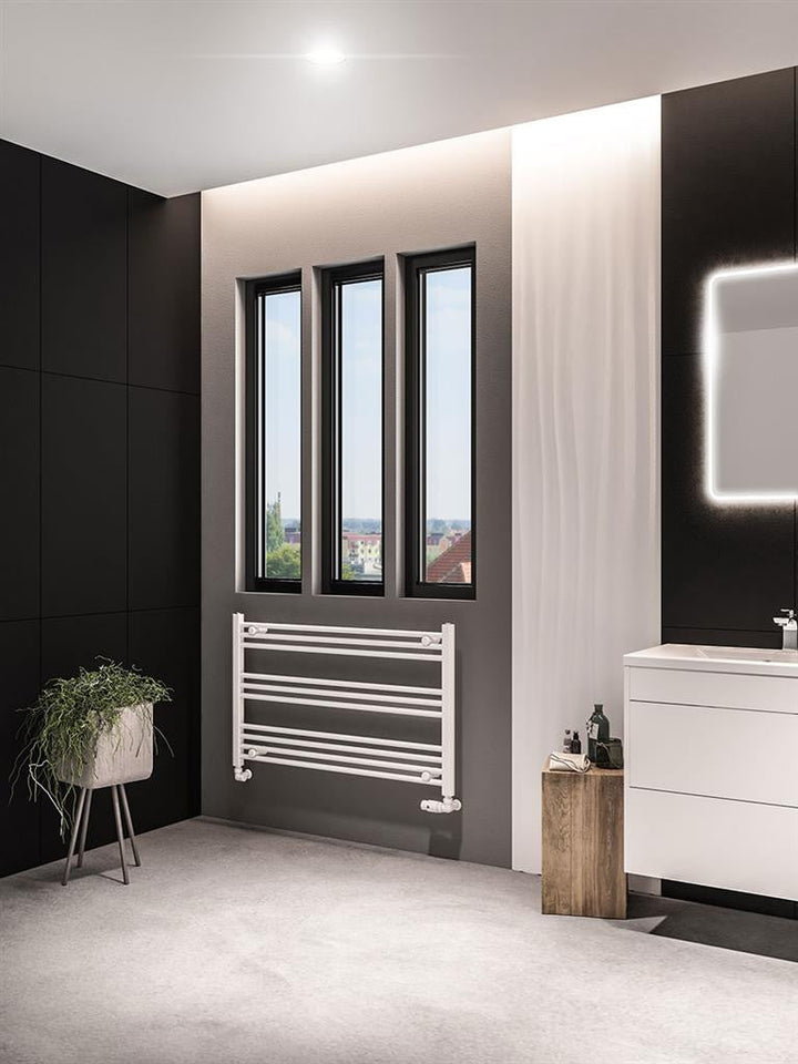 Eastbrook Wingrave Matt White Straight Horizontal Heated Towel Rail 600mm x 1000mm