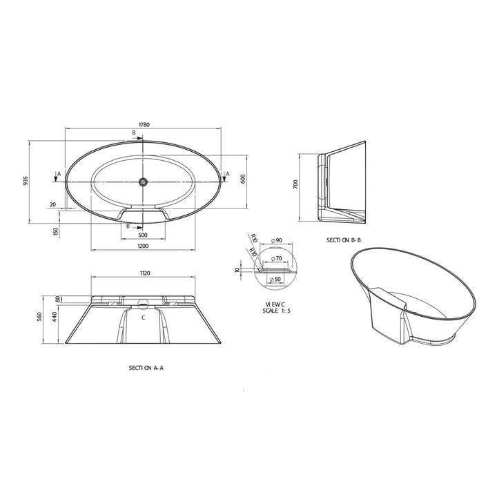 BC Designs Chalice Major Acrylic Freestanding Bath - 1780mm L x 935mm W White