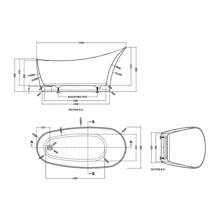 BC Designs Slipp Double Skinned Acrymite Acrylic Bath 1590mm L x 680mm W White