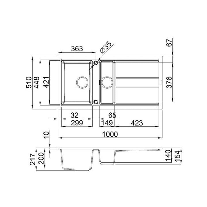 Reginox BEST 475 1.5 Bowl Granite Polished Kitchen Sink with Drainer