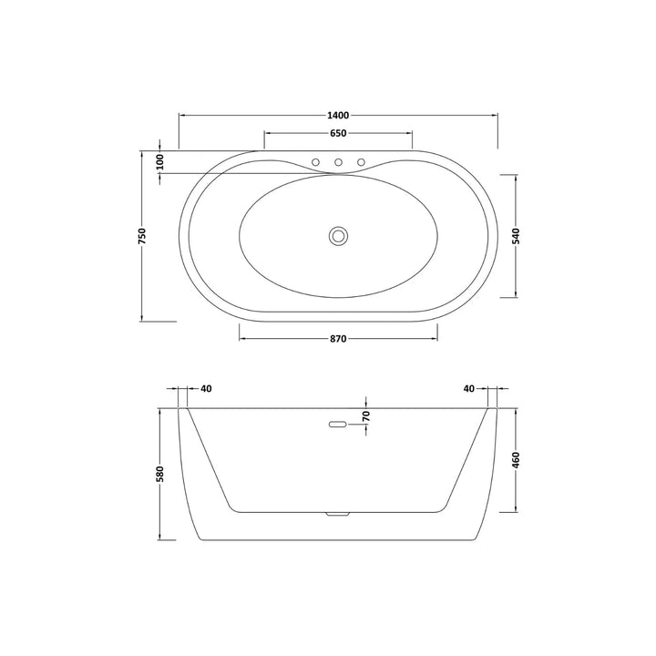 BC Designs Tamorina Petite Freestanding Bath - 1400mm L x 800mm W White