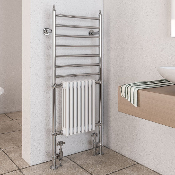 Eastbrook Thames Chrome Traditional Heated Towel Rail 1444mm H x 630mm W - Central Heating