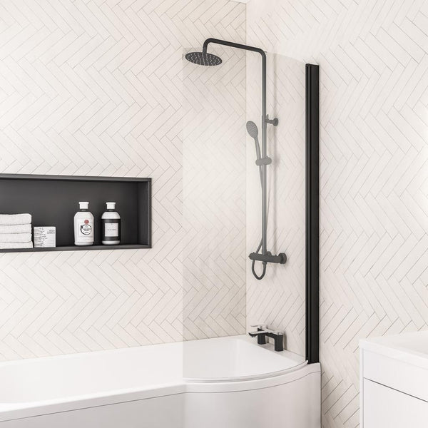 Eastbrook Designer P-Shape Right-Hand Bath Screen Matt Black