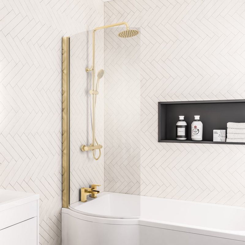 Eastbrook Designer P-Shape Left-Hand Bath Screen Brushed Brass