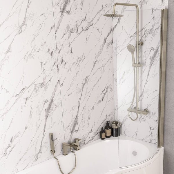 Eastbrook Designer P-Shape Right-Hand Bath Screen Brushed Brass
