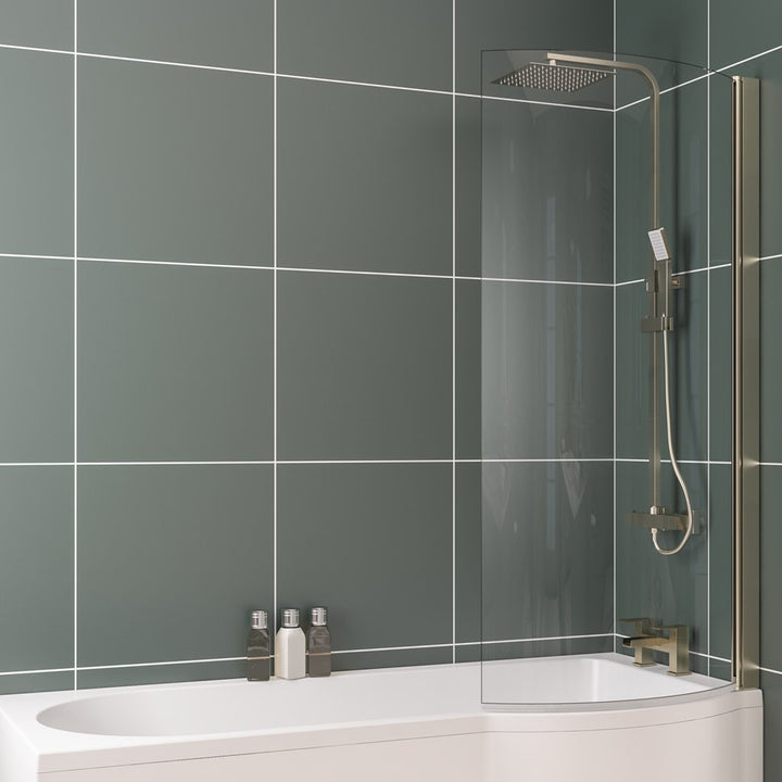 Eastbrook Designer P-Shape Right-Hand Bath Screen Brushed Brass