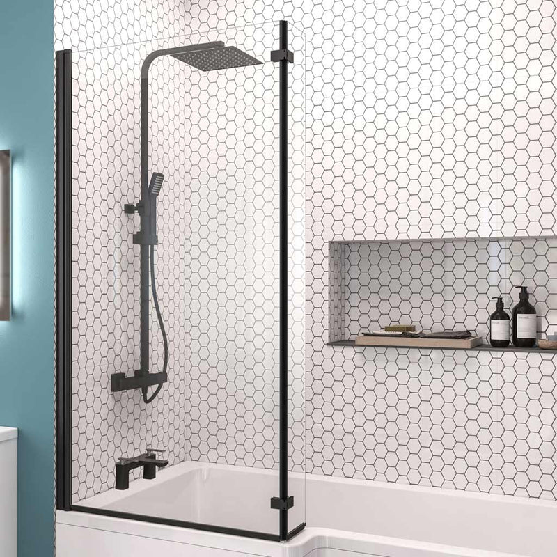 Eastbrook Designer L-Shape Left-Hand Bath Screen Matt Black