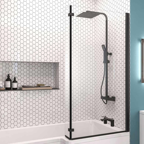 Eastbrook Designer L-Shape Right-Hand Bath Screen Matt Black
