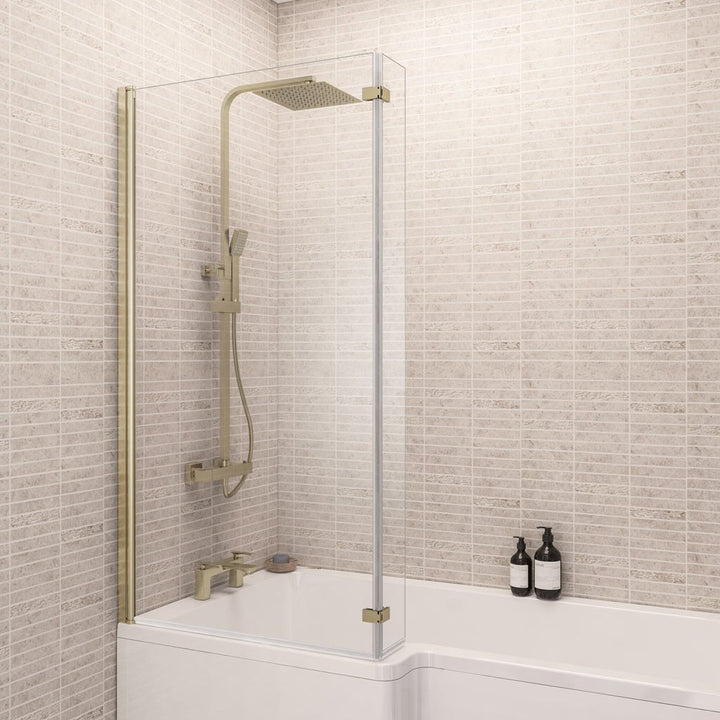 Eastbrook Designer L-Shape Left-Hand Bath Screen Brushed Brass