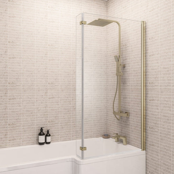 Eastbrook Designer L-Shape Right-Hand Bath Screen Brushed Brass
