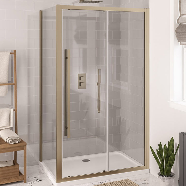 Eastbrook Vantage Shower Sliding Door 2000mm H x 1700mm W Brushed Brass
