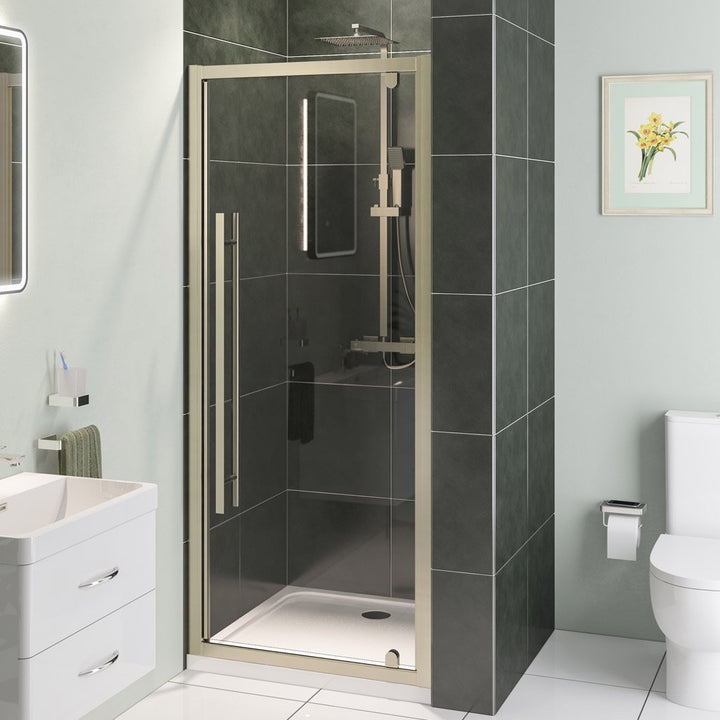 Eastbrook Vantage Shower Pivot Door 2000mm H x 760mm W Brushed Brass