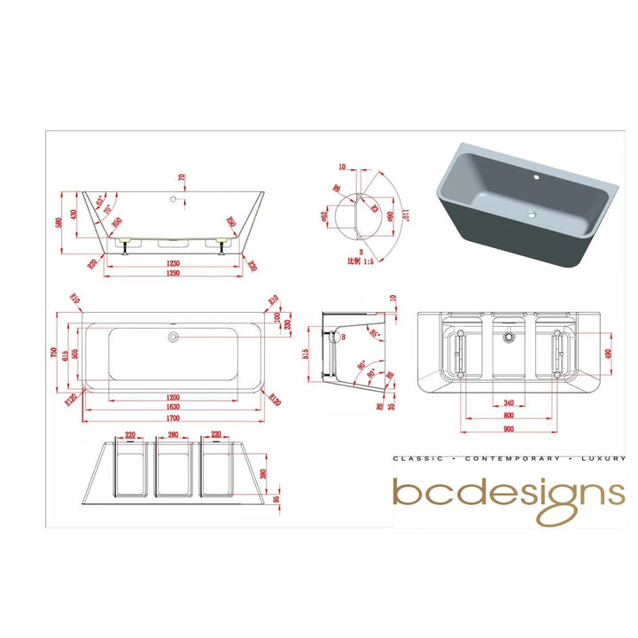 BC Designs Ancora Back To Wall Straight Square Baths Gloss White