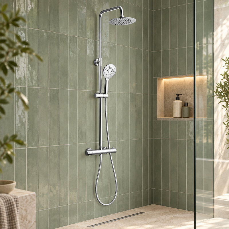 Kartell Plan Thermostatic Bar Shower with Ultra Slim Drencher & Handset