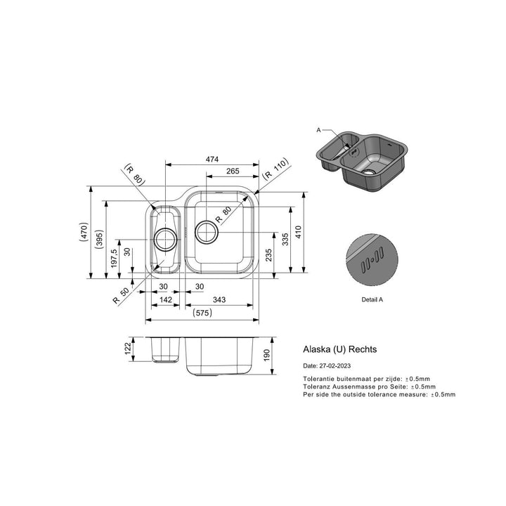 Reginox Elegance Alaska Stainless Steel RH Undermount Kitchen Sink