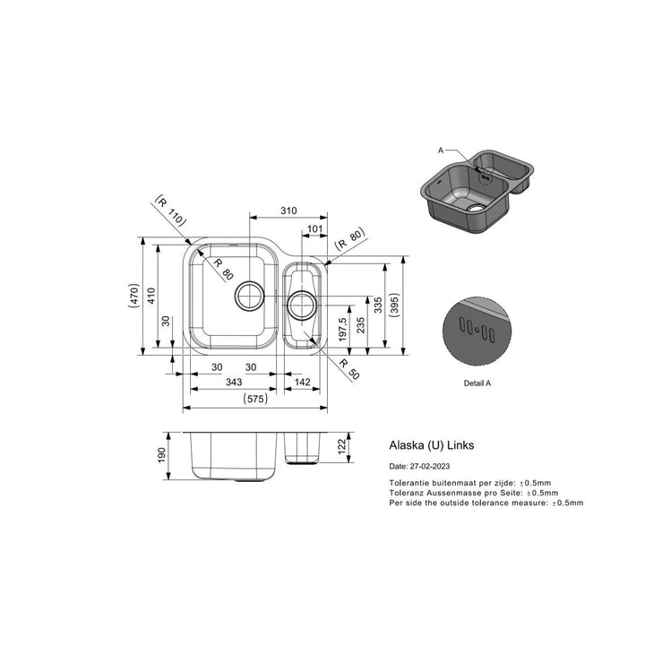 Reginox Elegance Alaska Stainless Steel LH Undermount Kitchen Sink