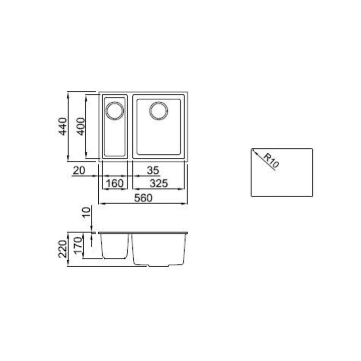 Reginox Quadra 150 Inset 1.5 Bowl Granite Black Undermount Kitchen Sink Black Metaltek