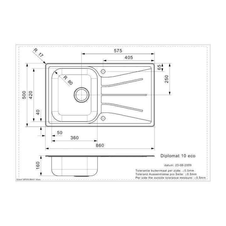Reginox DIPLOMAT 10 ECO SV Single Bowl Kitchen Sink And Drainer Stainless Steel 0.6 Gauge