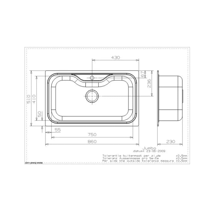 Reginox JUMBO Large Single Bowl Kitchen Sink 0.7 Gauge Kitchen Workstation Stainless Steel