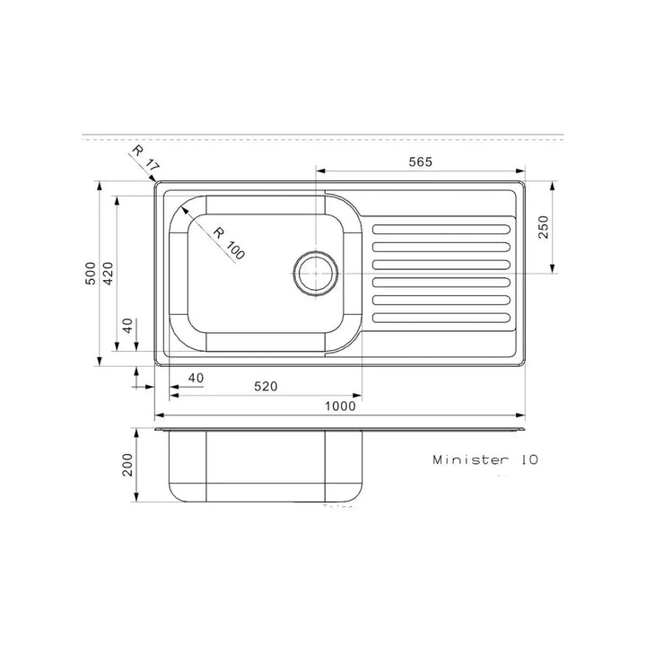Reginox MINISTER REVERSIBLE Large Single Bowl Stainless Steel Sink 0.8 Gauge Kitchen Workstation