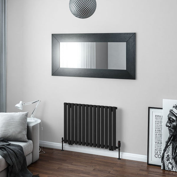Eastbrook Tunstall Matt Black Steel Horizontal Designer Radiator 600mm H x 825mm W - Central Heating