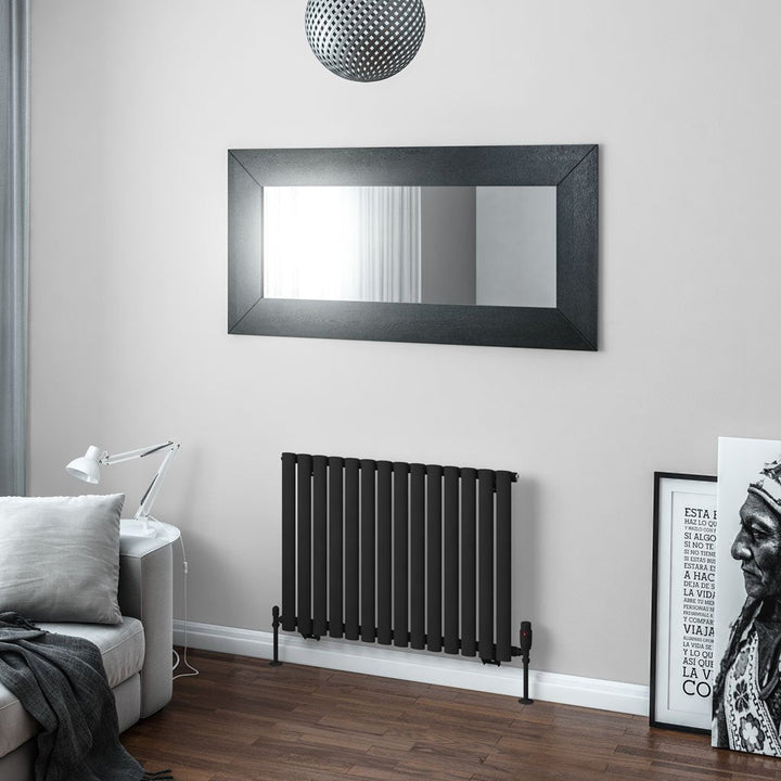 Eastbrook Tunstall Matt Black Steel Horizontal Designer Radiator 600mm H x 825mm W - Central Heating