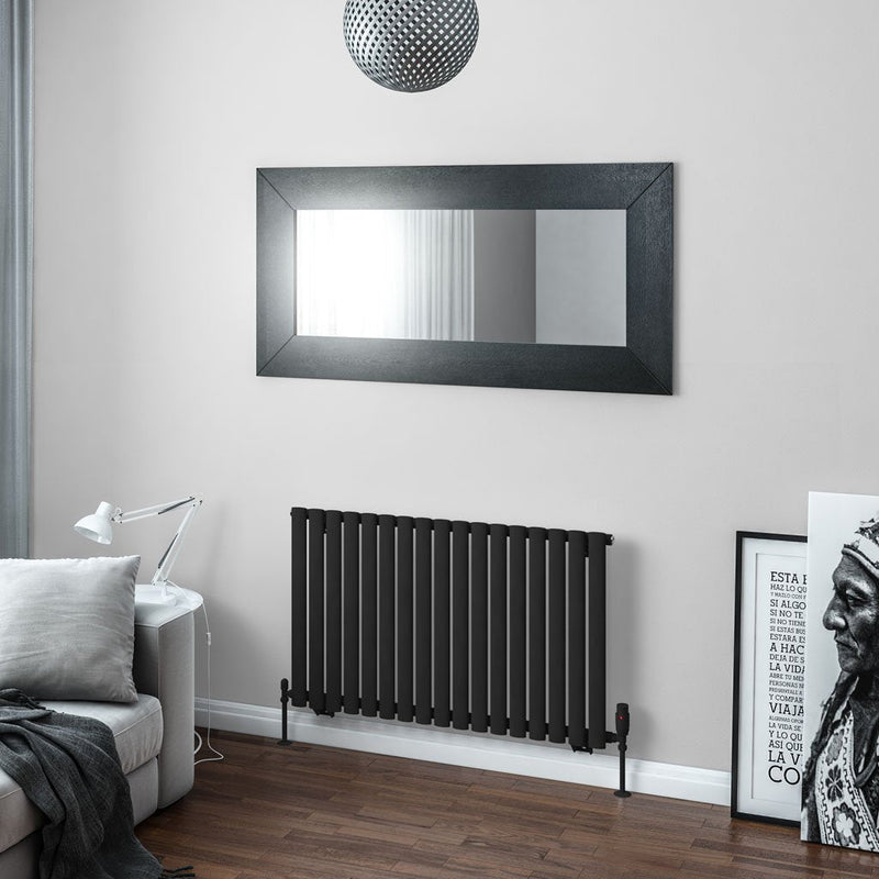 Eastbrook Tunstall Matt Black Steel Horizontal Designer Radiator 600mm H x 1002mm W - Central Heating