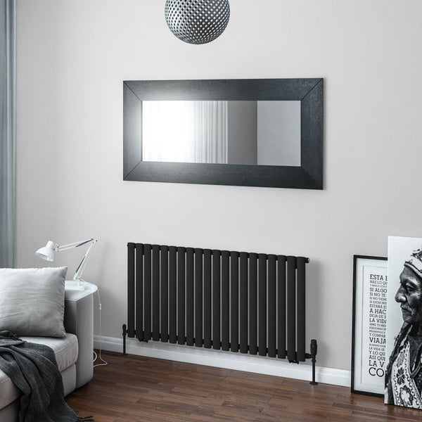 Eastbrook Tunstall Matt Black Steel Horizontal Designer Radiator 600mm H x 1179mm W - Central Heating