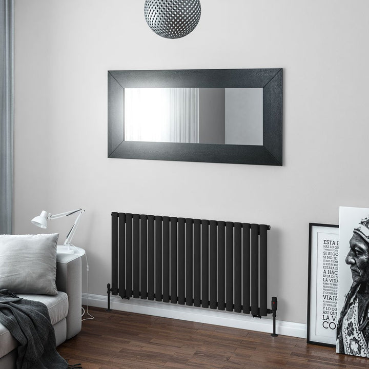 Eastbrook Tunstall Matt Black Steel Horizontal Designer Radiator 600mm H x 1179mm W - Central Heating