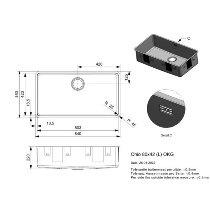 Reginox Ohio Wide Stainless Steel Integrated Kitchen Sink