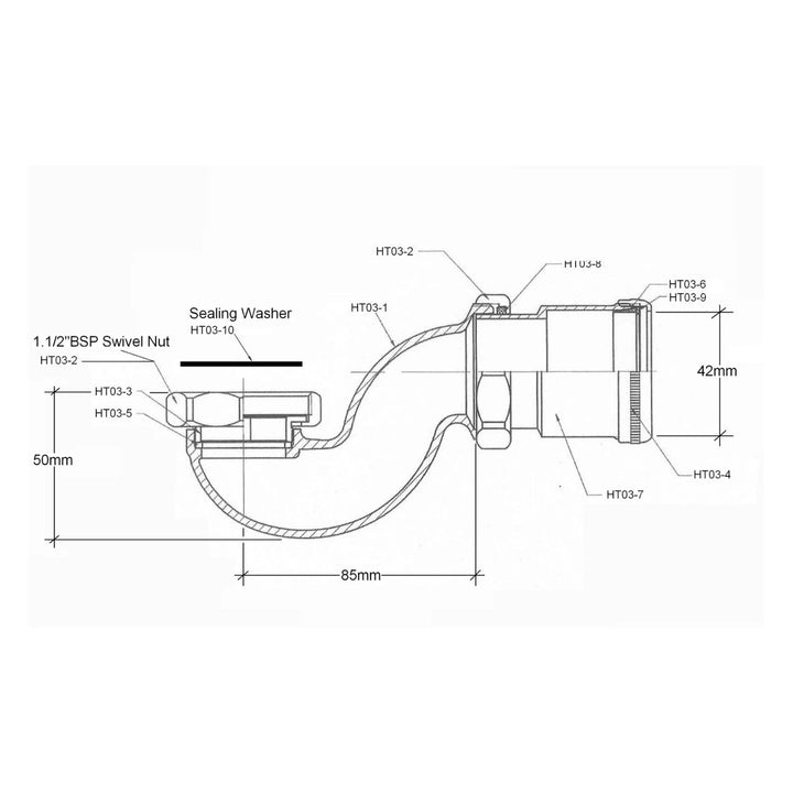 BC Designs Exposed Brass Low Bath Trap with Adaptor and Pipe 40mm/42mm
