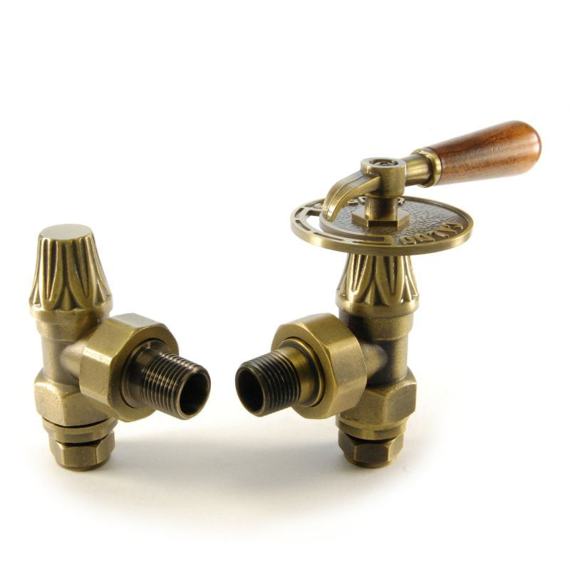 Plumbers Choice Abbey Angled Brass Throttle Radiator and Lock-Shield Valves