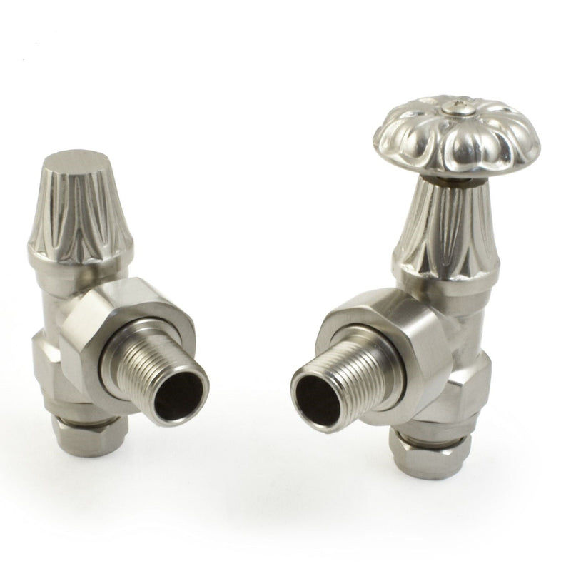 Plumbers Choice Abbey Radiator Valve and Lock-Shield - Satin Nickel (Angled Manual)