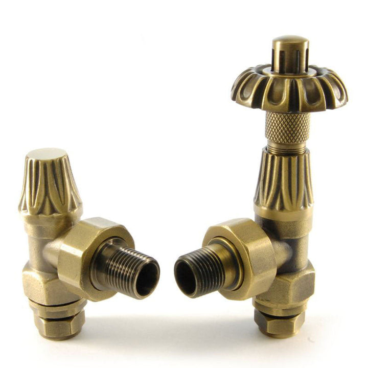 Plumbers Choice Abbey Angled Brass Thermostatic Radiator and Lock-Shield Valves