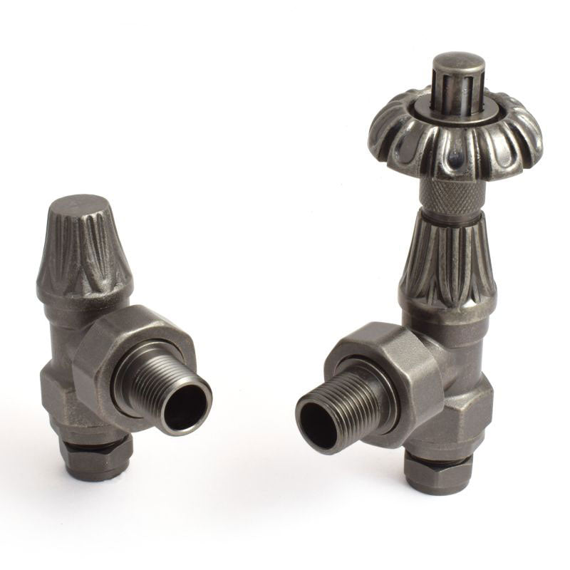 Plumbers Choice Abbey Angled Brass Thermostatic Radiator and Lock-Shield Valves