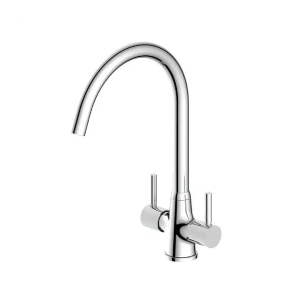 Reginox Stainless Steel Swan Neck Deck Mounted Dual Lever Kitchen Sink Tap Chrome