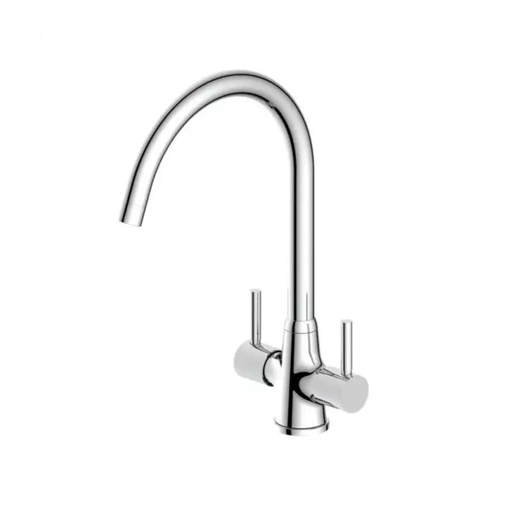 Reginox Stainless Steel Swan Neck Deck Mounted Dual Lever Kitchen Sink Tap Chrome