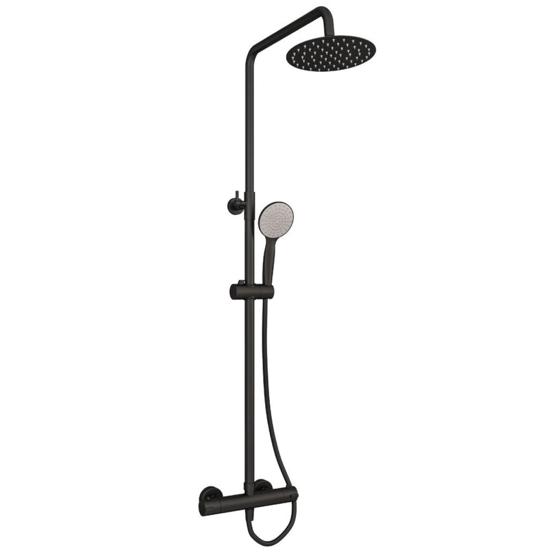Eastbrook Modern Round Thermostatic Shower Pole 485mm x 1200mm - Matt Black