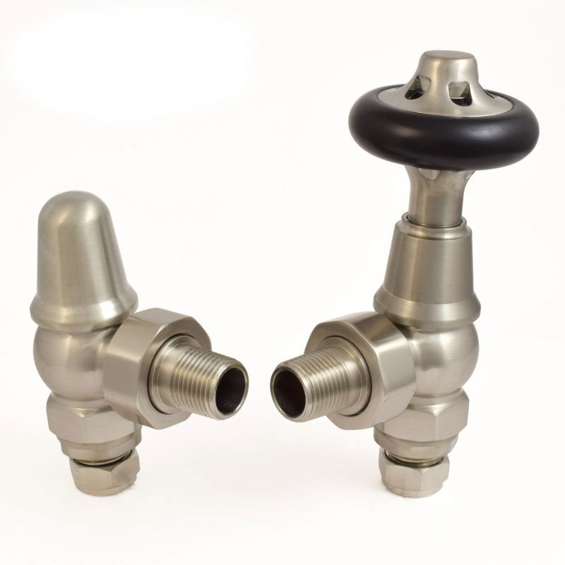 Plumbers Choice Admiral Angled Brass Traditional Thermostatic Radiator Valves